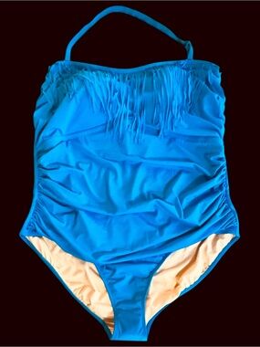Kim Gravel Swimsuits For All Fringe OnePiece Removable Strap Calypso Aqua Blue